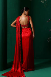 Cardinal Red Chiffon & Silk Draped Saree